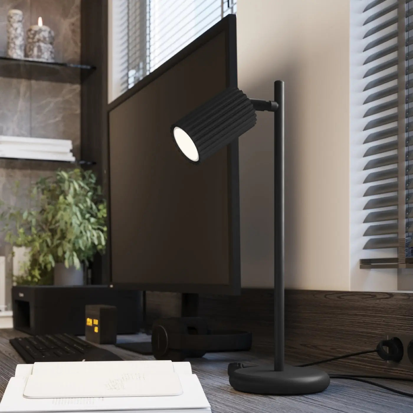 Plafonnier 4 Spots Orientables Cannelé Noir - Dalumea - vue 9
