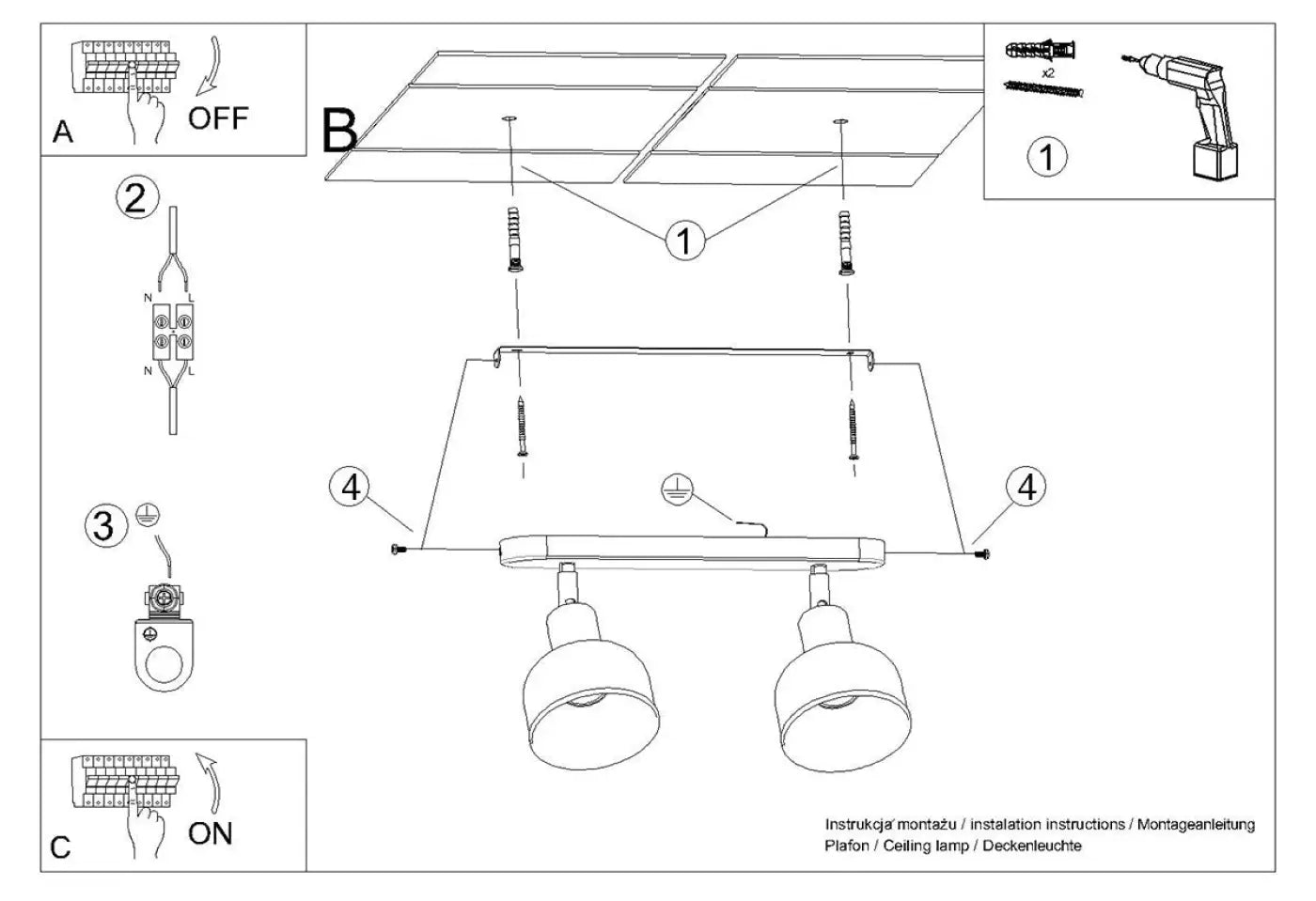 Plafonnier luminaire plafonnier noir double spot orientable moderne - noir - Dalumea - vue 14