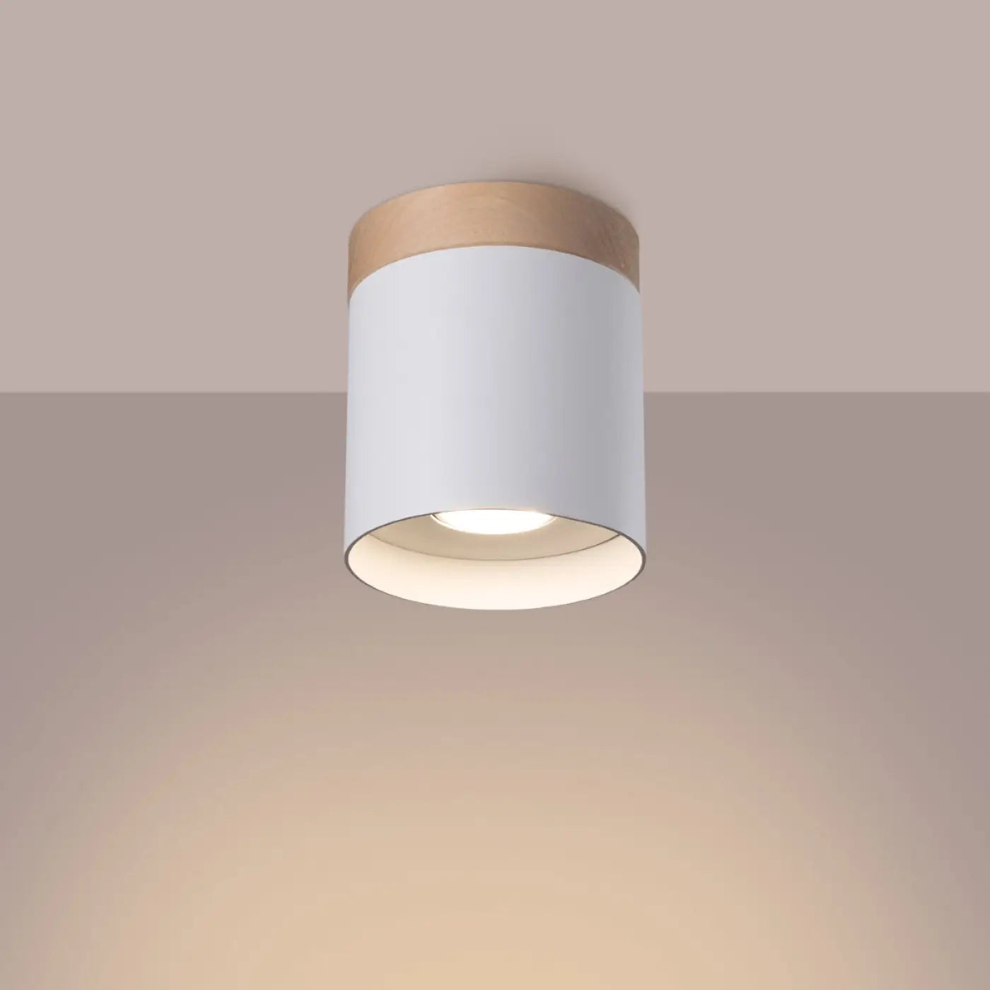Plafonnier Bois Blanc Cylindrique LED - Dalumea - vue 1
