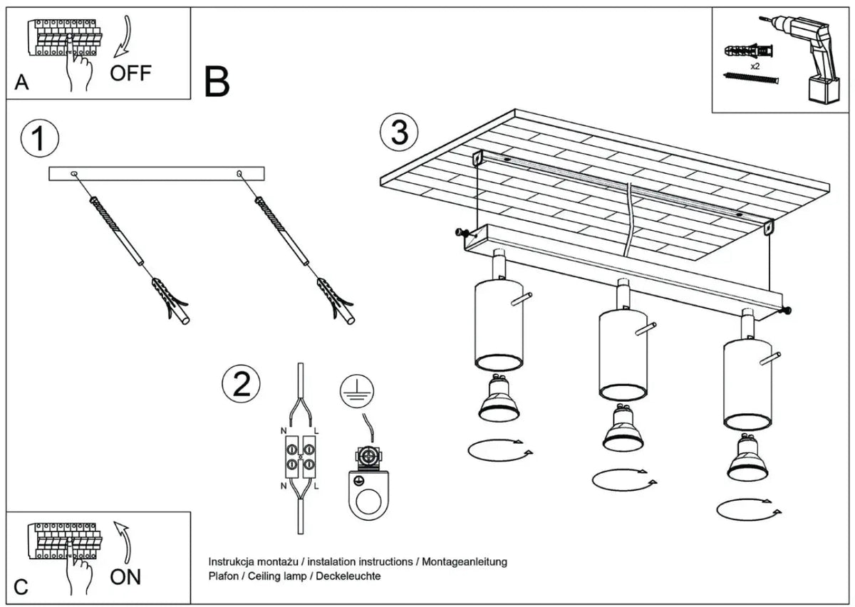 Plafonnier luminaire plafonnier rail trois spots vert olive design moderne - Dalumea - vue 13