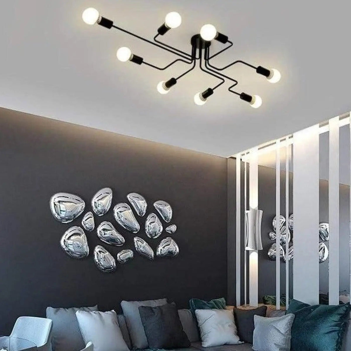 Plafonnier LED Ampoules Apparentes Design Noir - Dalumea - vue 1