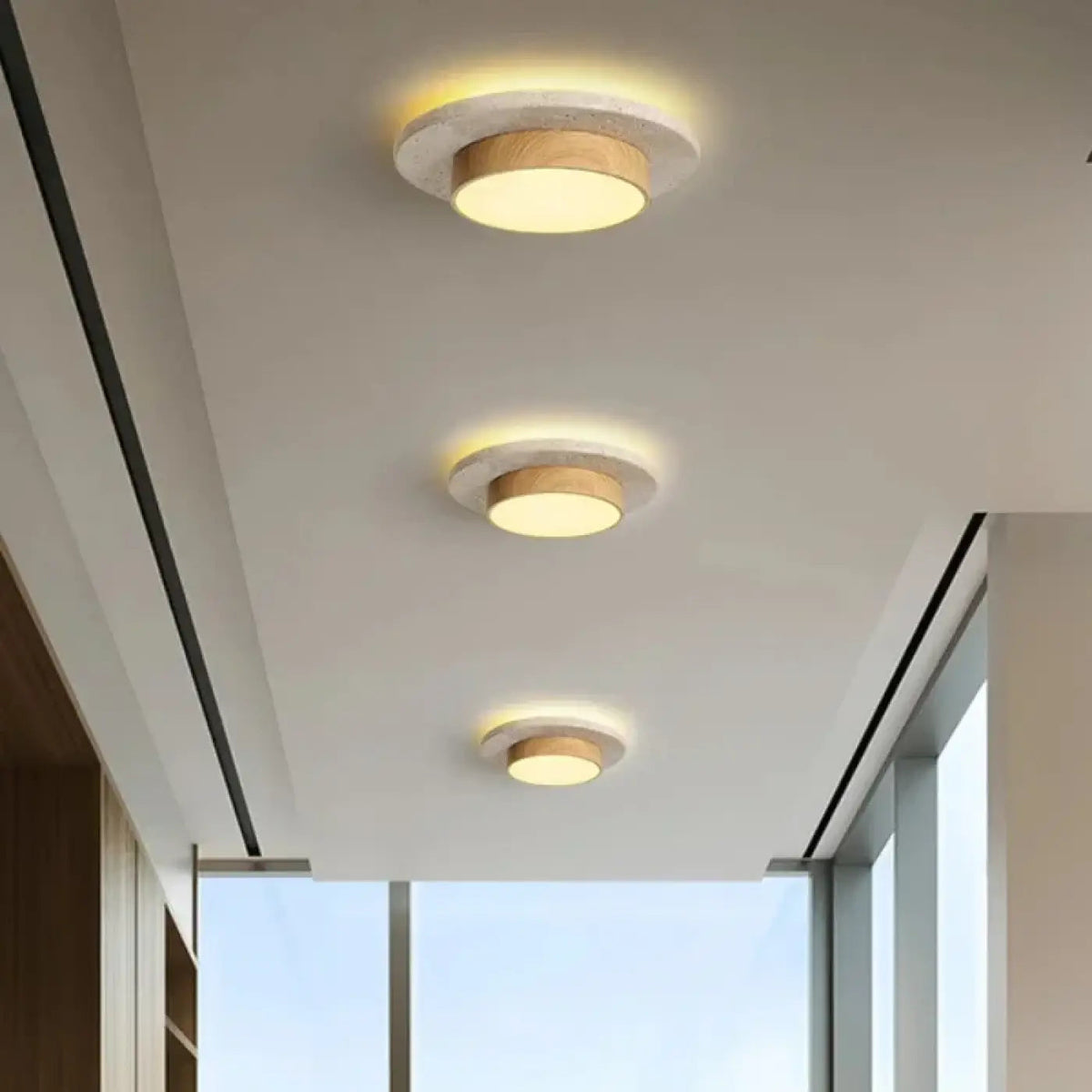 Plafonnier LED Bois Noyer Pierre - Dalumea - vue 2
