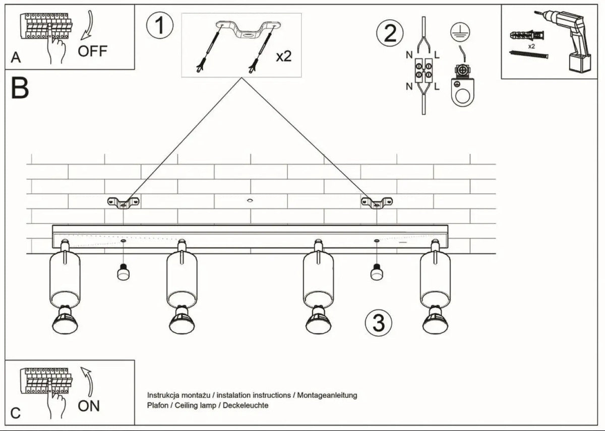 Plafonnier Rail 4 Spots Blanc - Dalumea - vue 7