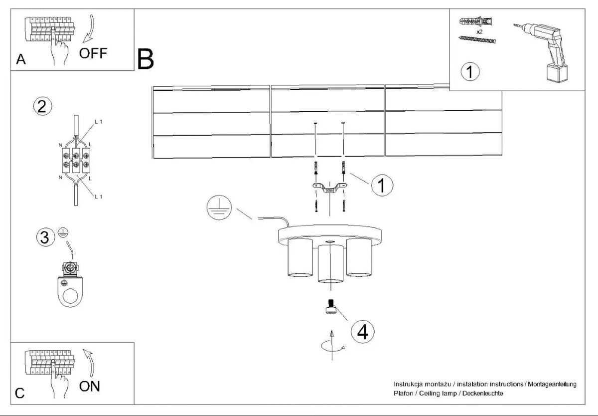 Plafonnier luminaire plafonnier noir a 3 spots cylindriques - noir - Dalumea - vue 12