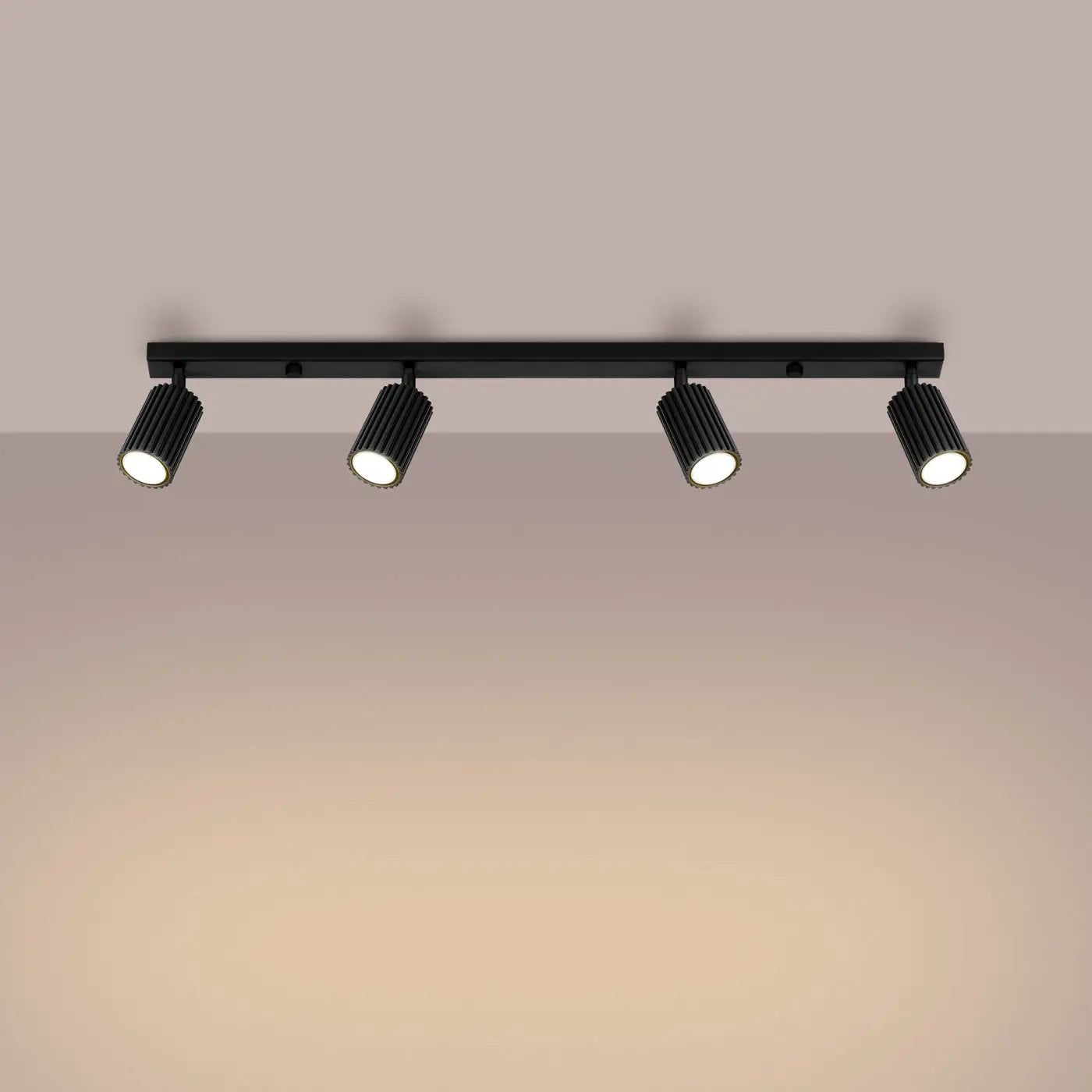 Plafonnier 4 Spots Orientables Cannelé Noir - Dalumea - vue 1