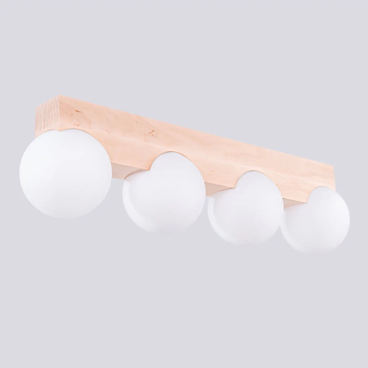 Plafonnier Bois Naturel 4 Globes Opalins - Dalumea - vue 4