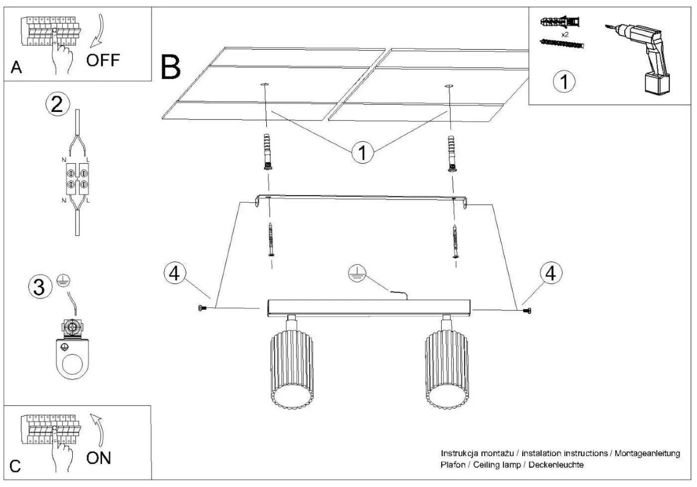 Plafonnier luminaire plafonnier vert olive a deux spots orientables canneles - Dalumea - vue 13