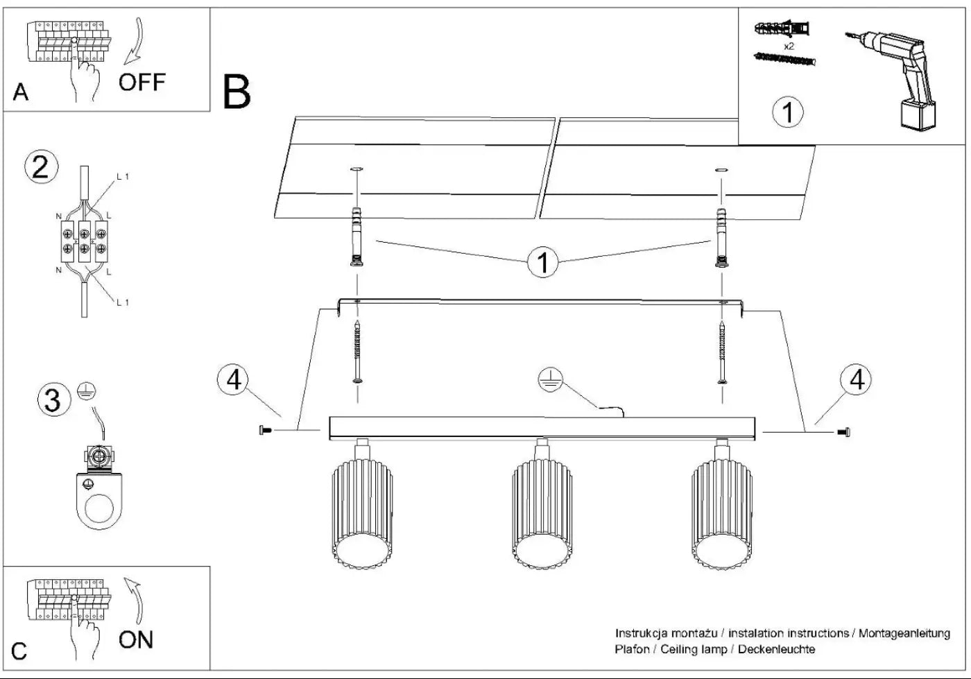 Plafonnier luminaire plafonnier noir a trois spots orientables style contemporain - noir - Dalumea - vue 13