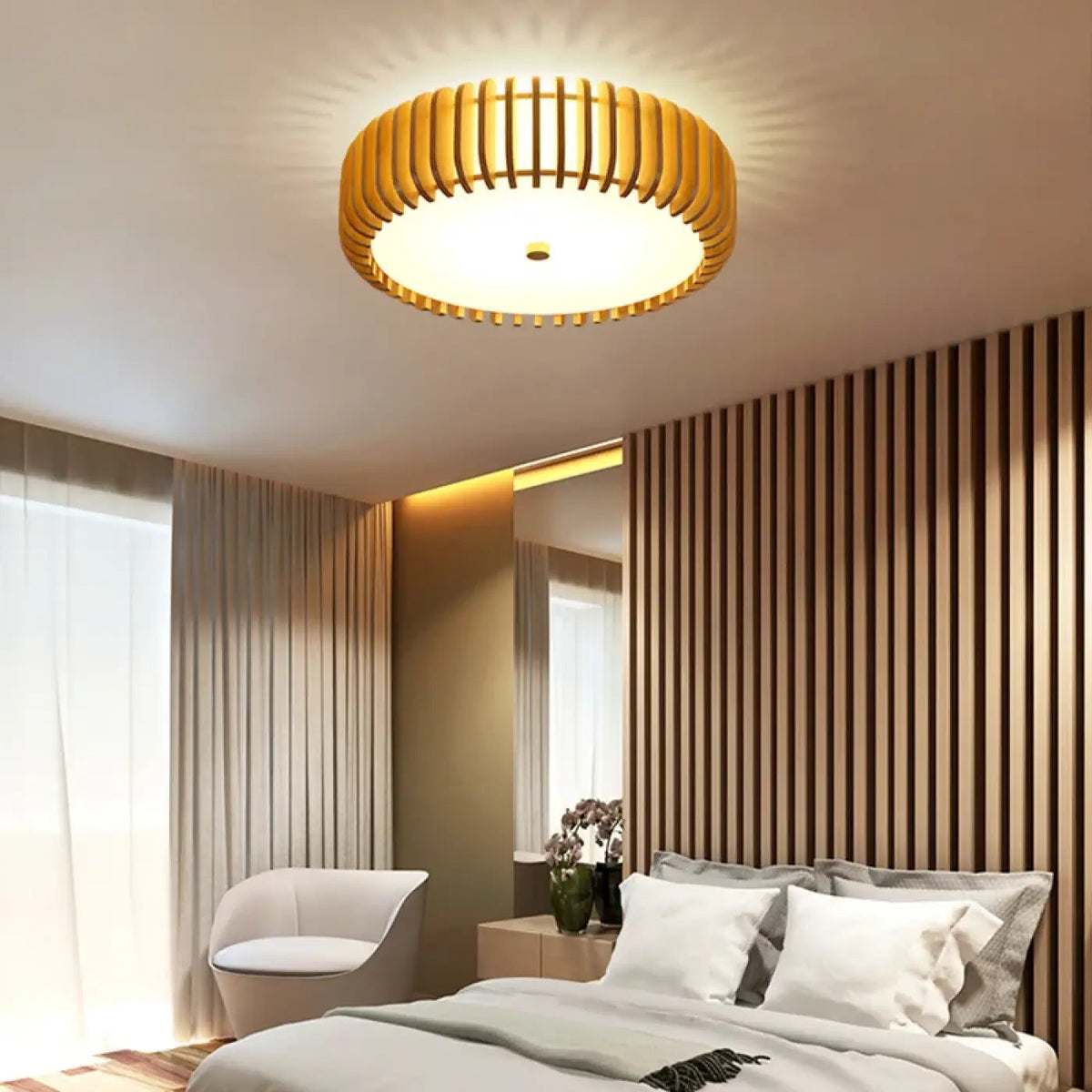 Plafonnier Rond Bois Lattes Scandinave - Dalumea - vue 2