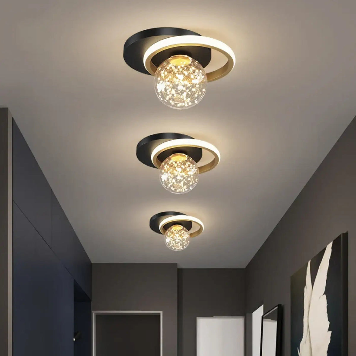 Plafonnier Boule Cristal Design Doré