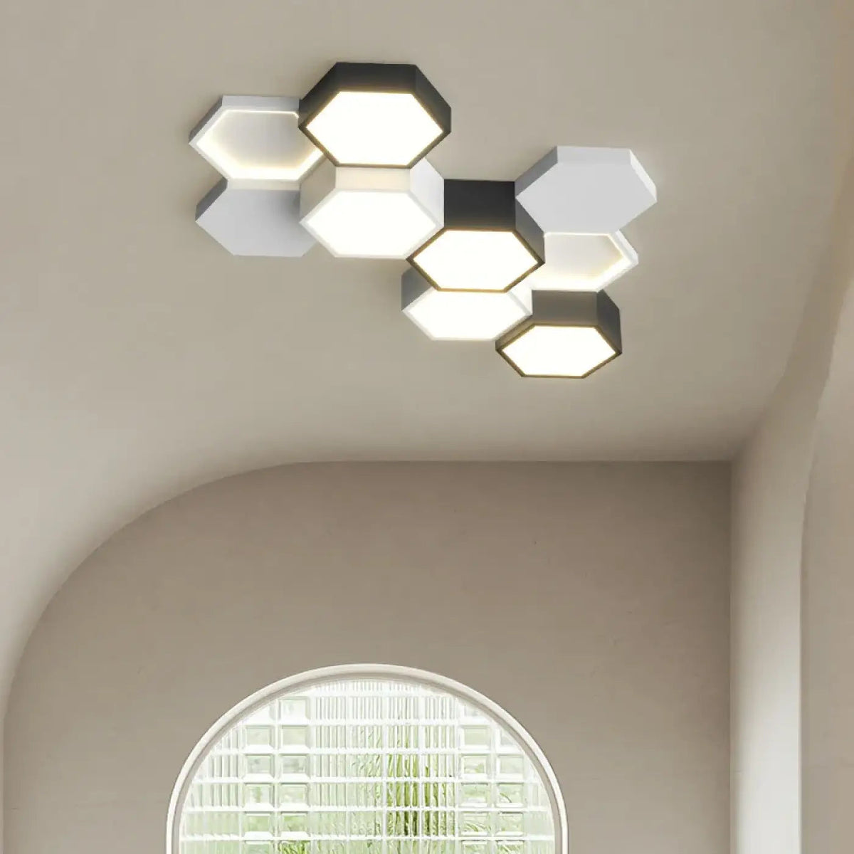 Plafonnier LED Hexagone Noir Blanc - Dalumea - vue 3