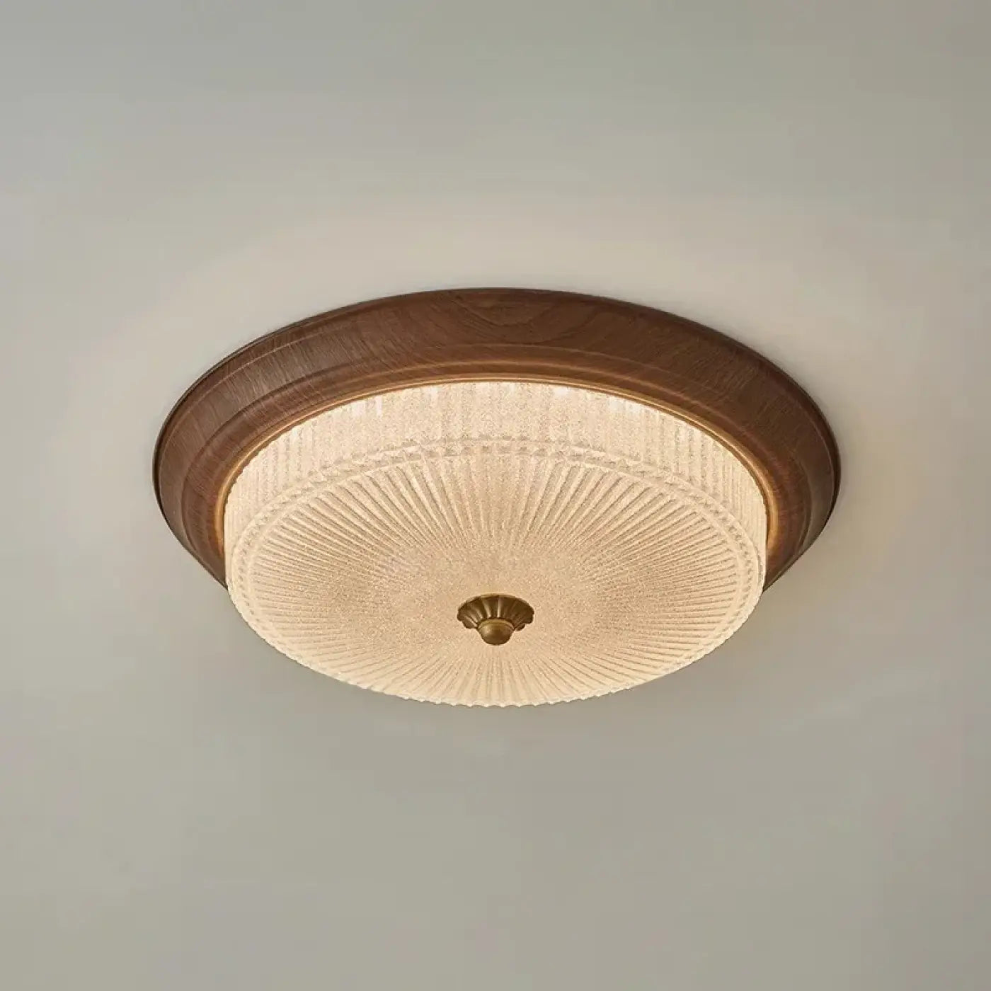 Plafonnier Rond Verre Texturé Finition Bois - Dalumea - vue 4