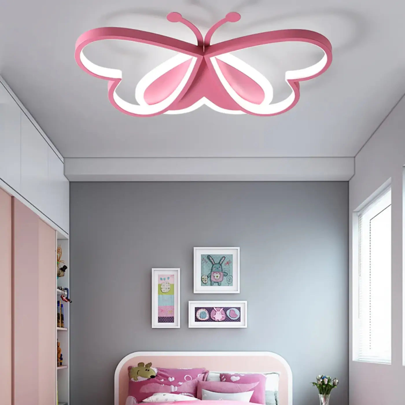 Plafonnier Papillon Rose LED Chambre Fille - Dalumea - vue 4