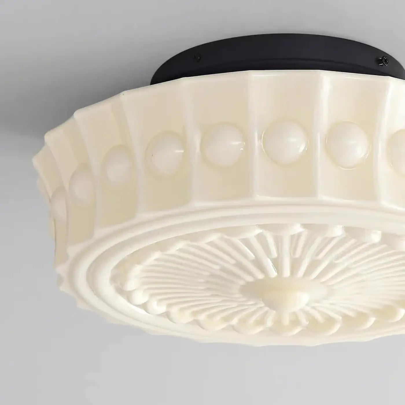 Plafonnier Design Rétro Verre Blanc Sculpté - Dalumea - vue 4
