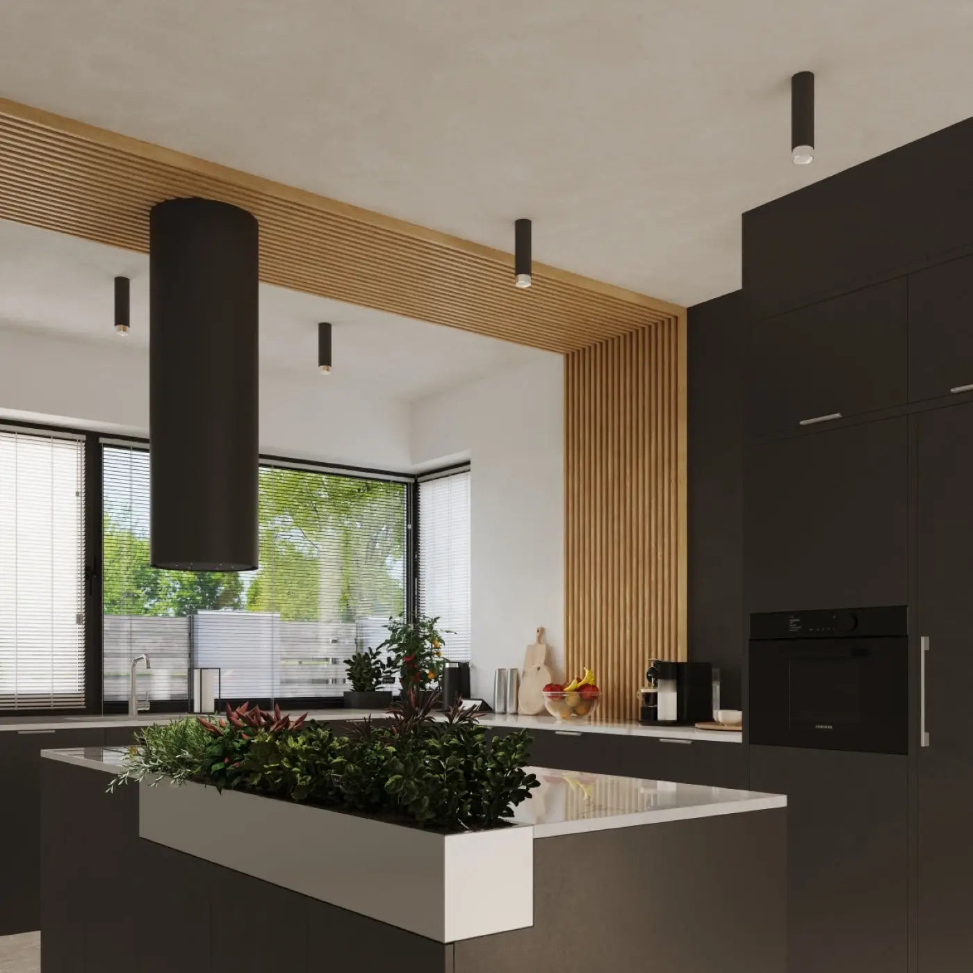 Plafonnier Cylindre Noir Chrome LED - Dalumea - vue 7