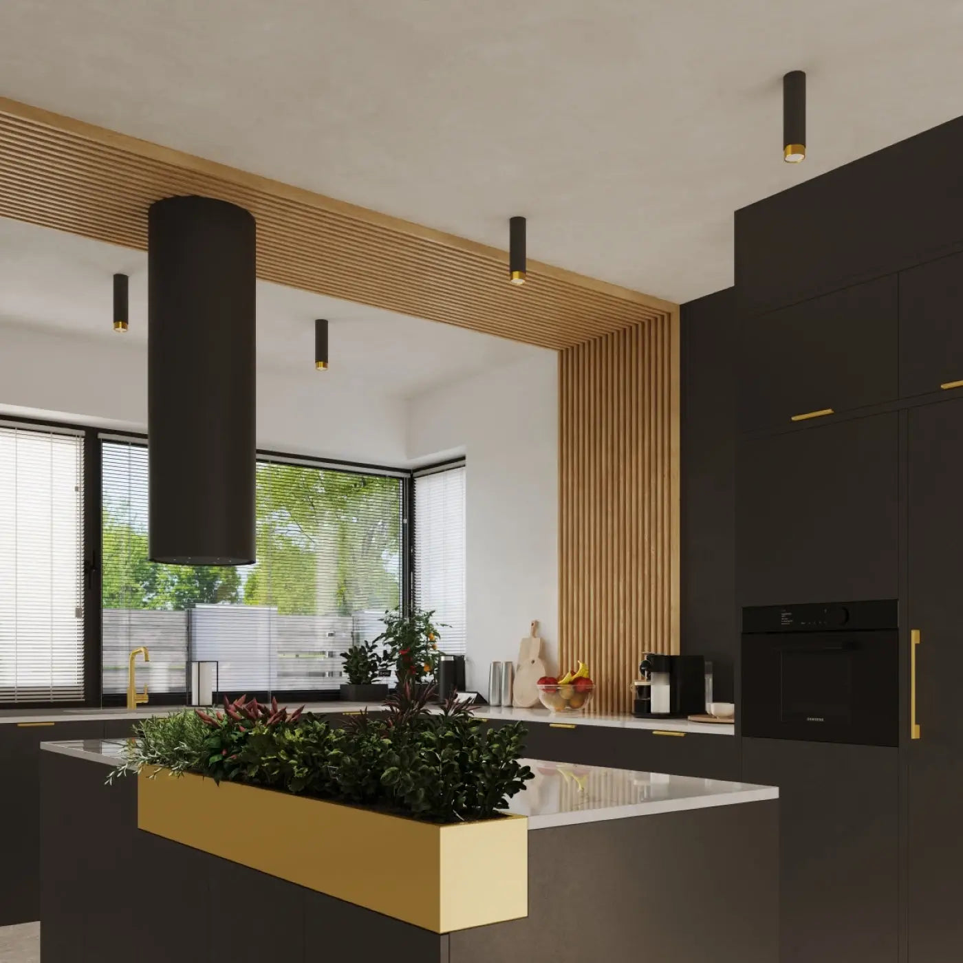 Plafonnier Cylindre Noir Doré Design - Dalumea - vue 7