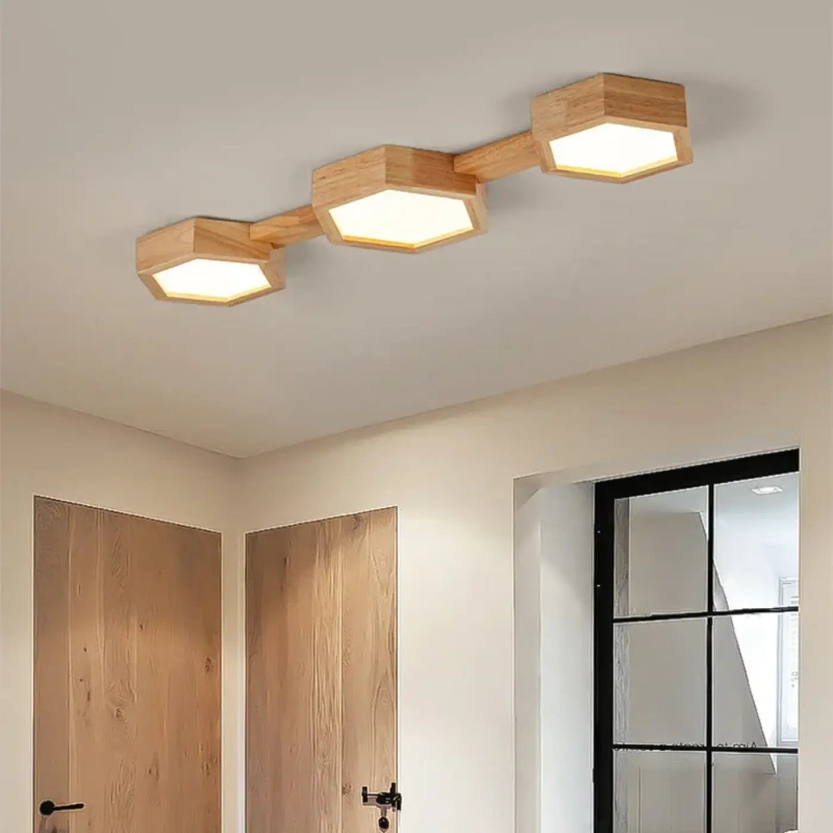 Plafonnier Bois Naturel LED Géométrique - Dalumea - vue 5