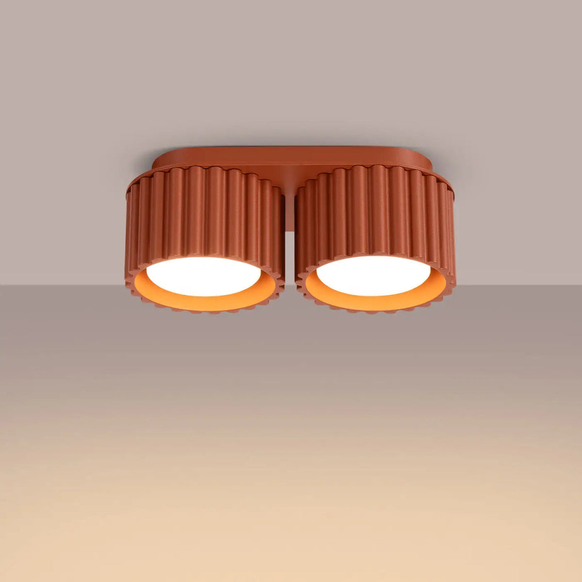 Plafonnier Double Spot Base Arrondie Rouge Ocre - Dalumea - vue 1