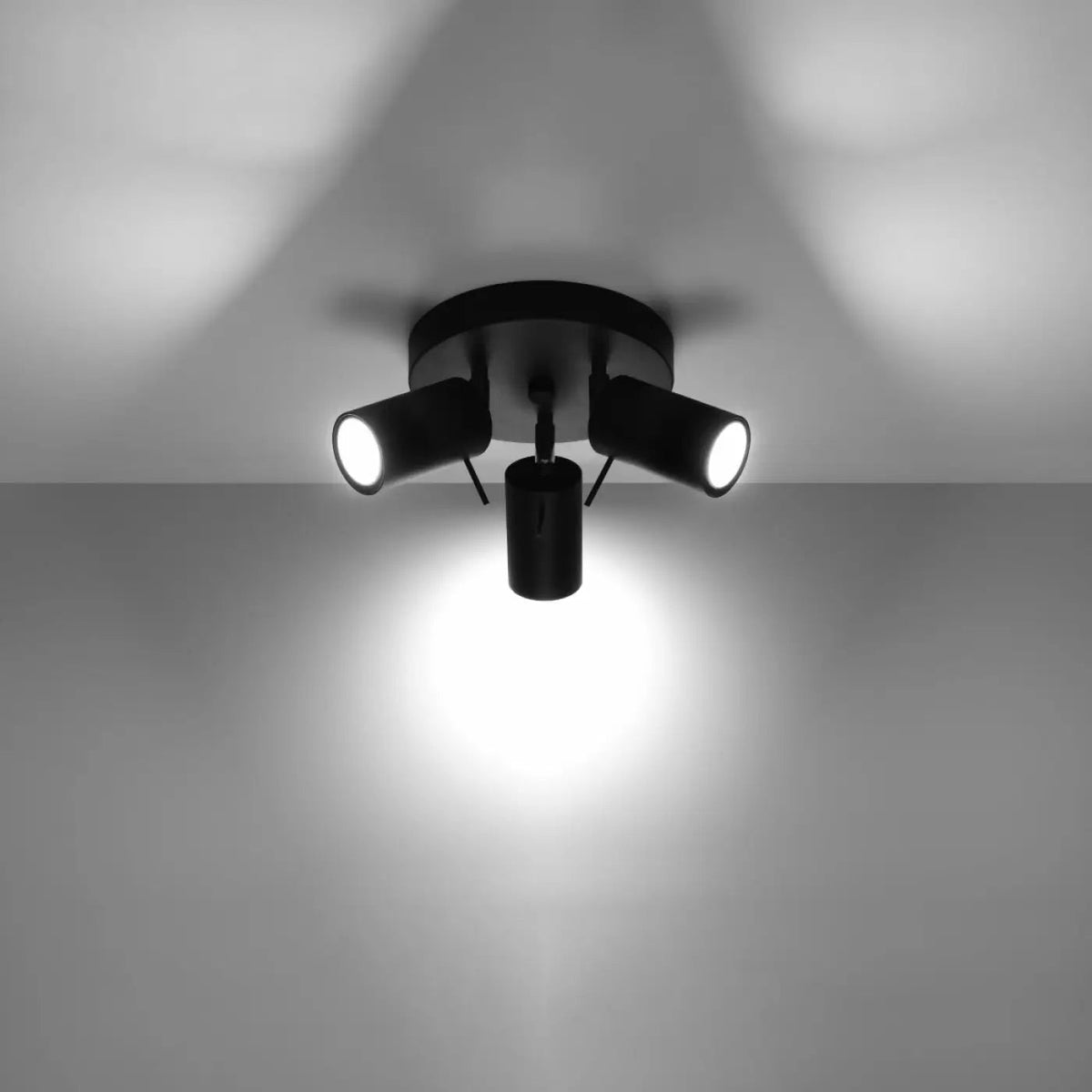 Plafonnier 3 Spots Orientables Base Ronde Noir - Dalumea - vue 1
