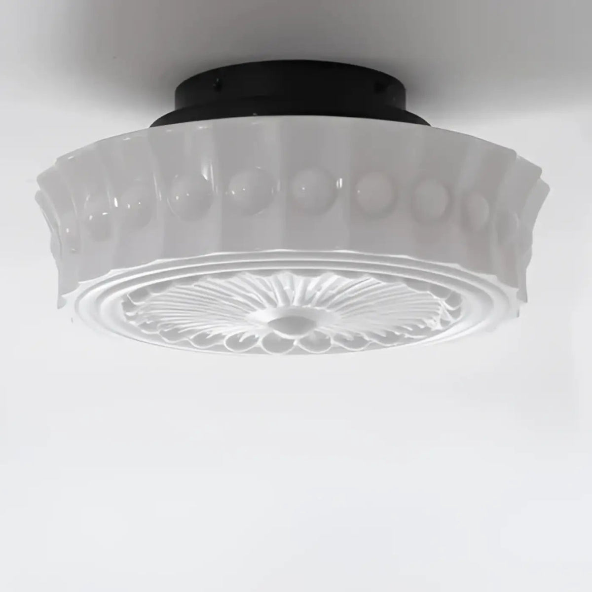 Plafonnier Design Rétro Verre Blanc Sculpté - Dalumea - vue 7