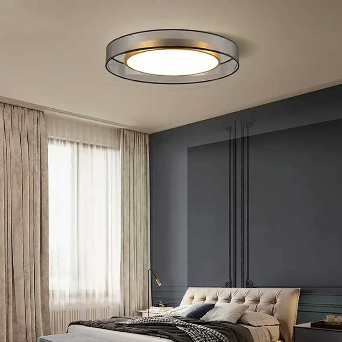 Plafonnier LED Rond Gris Fumé Doré - Dalumea - vue 3
