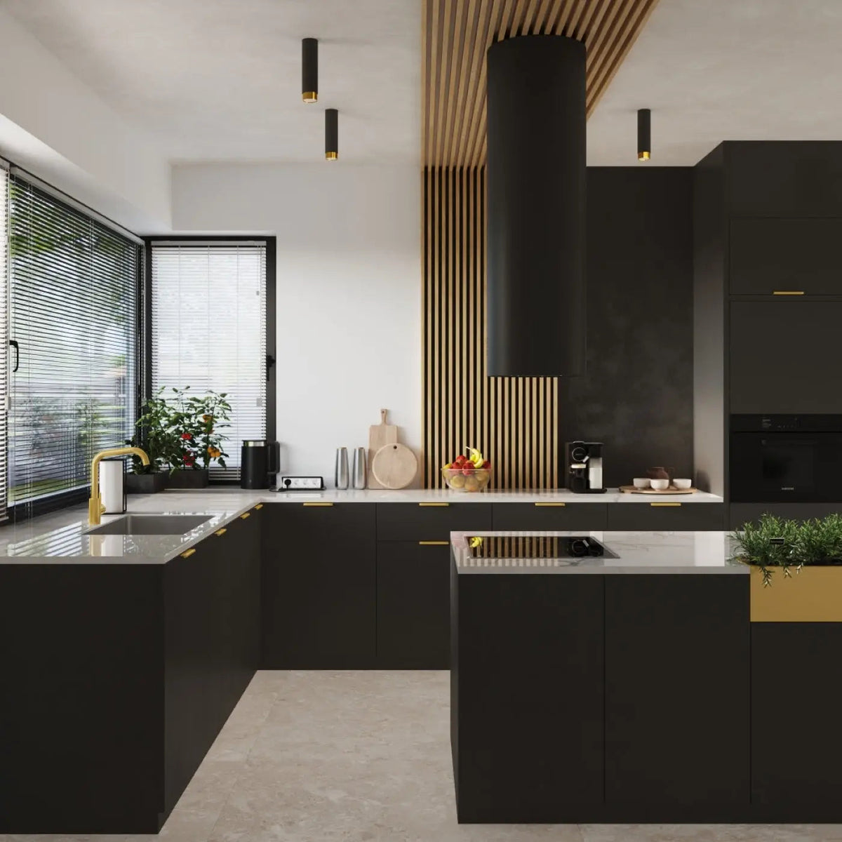 Plafonnier Cylindre Noir Doré Design - Dalumea - vue 6
