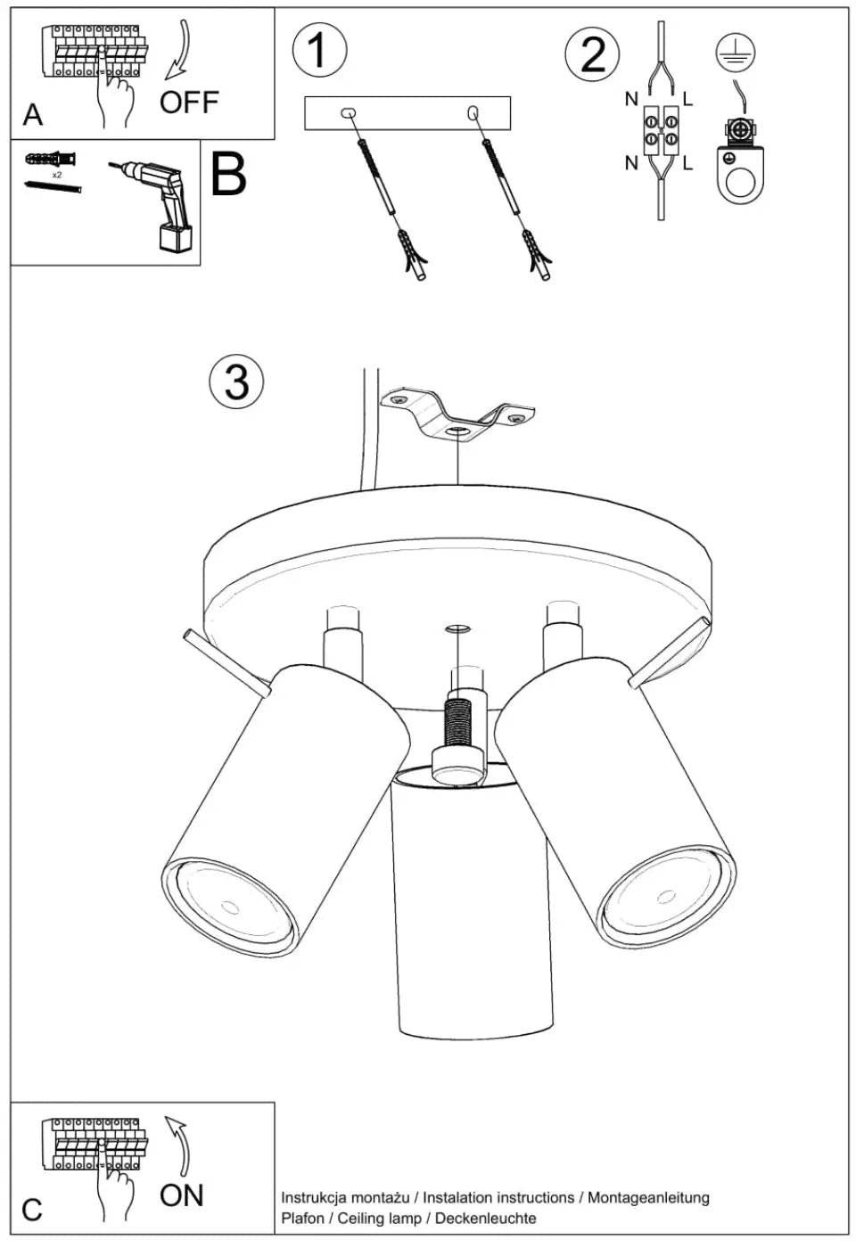 Plafonnier luminaire plafonnier blanc minimaliste trois spots cylindriques - blanc - Dalumea - vue 12