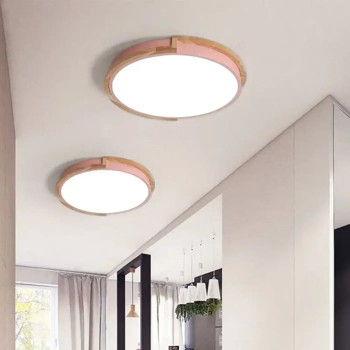 Plafonnier LED Rond Bois Métal
