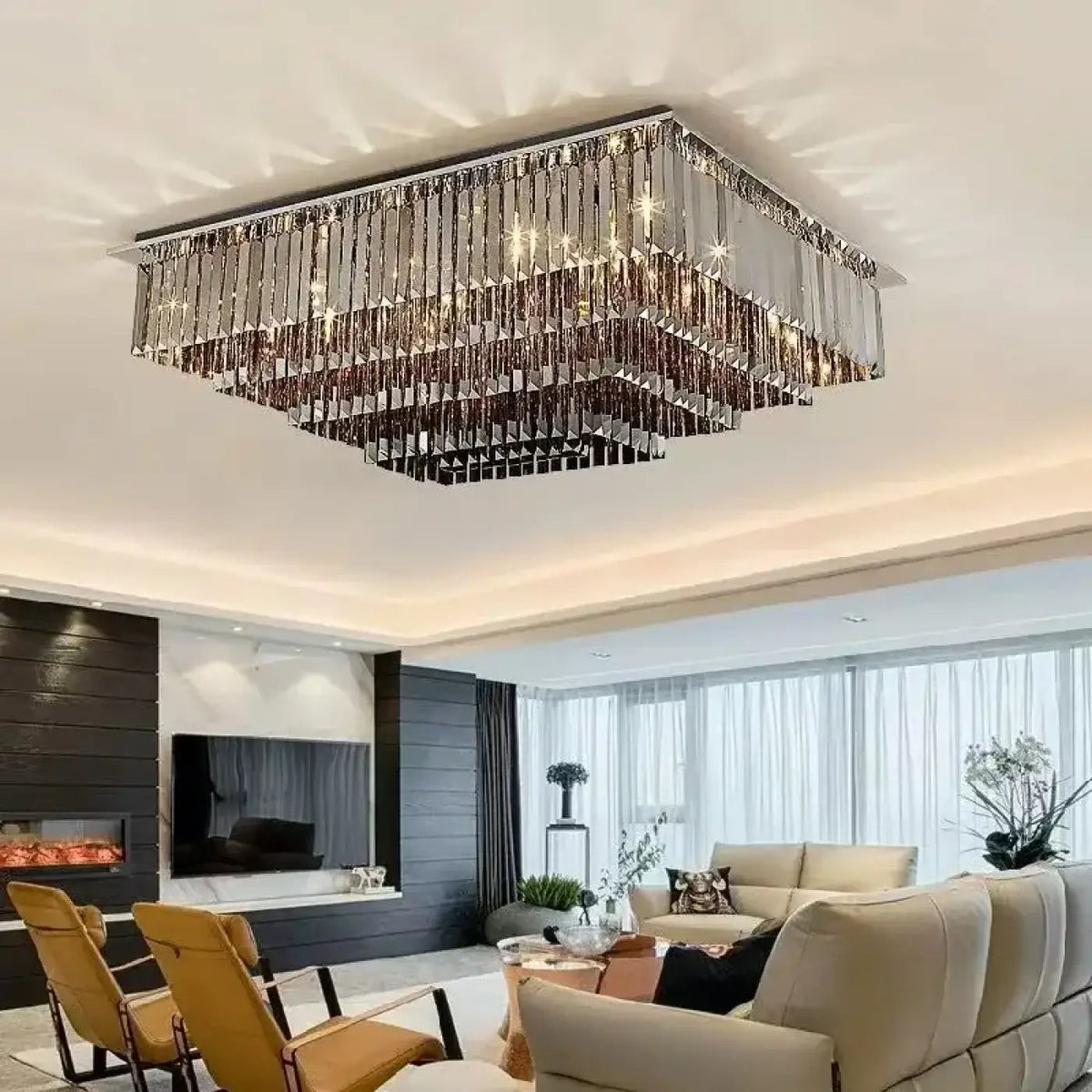 Plafonnier Cristal Carré Doré Design Moderne - Dalumea - vue 6