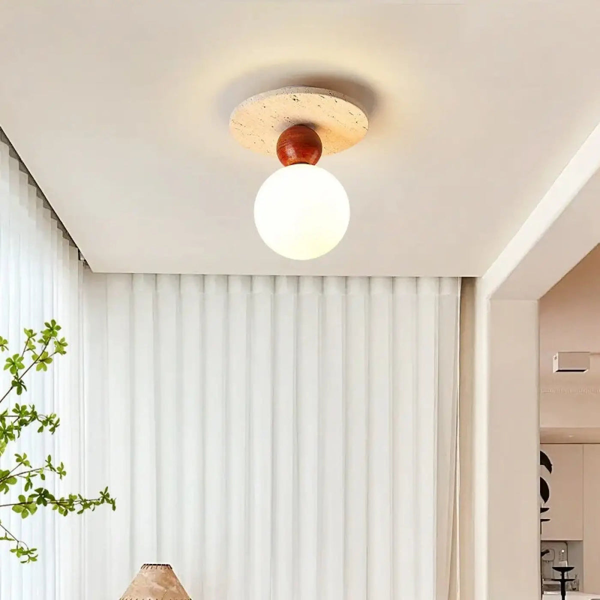 Plafonnier Sphères Béton Bois Design Minimaliste - Dalumea - vue 2