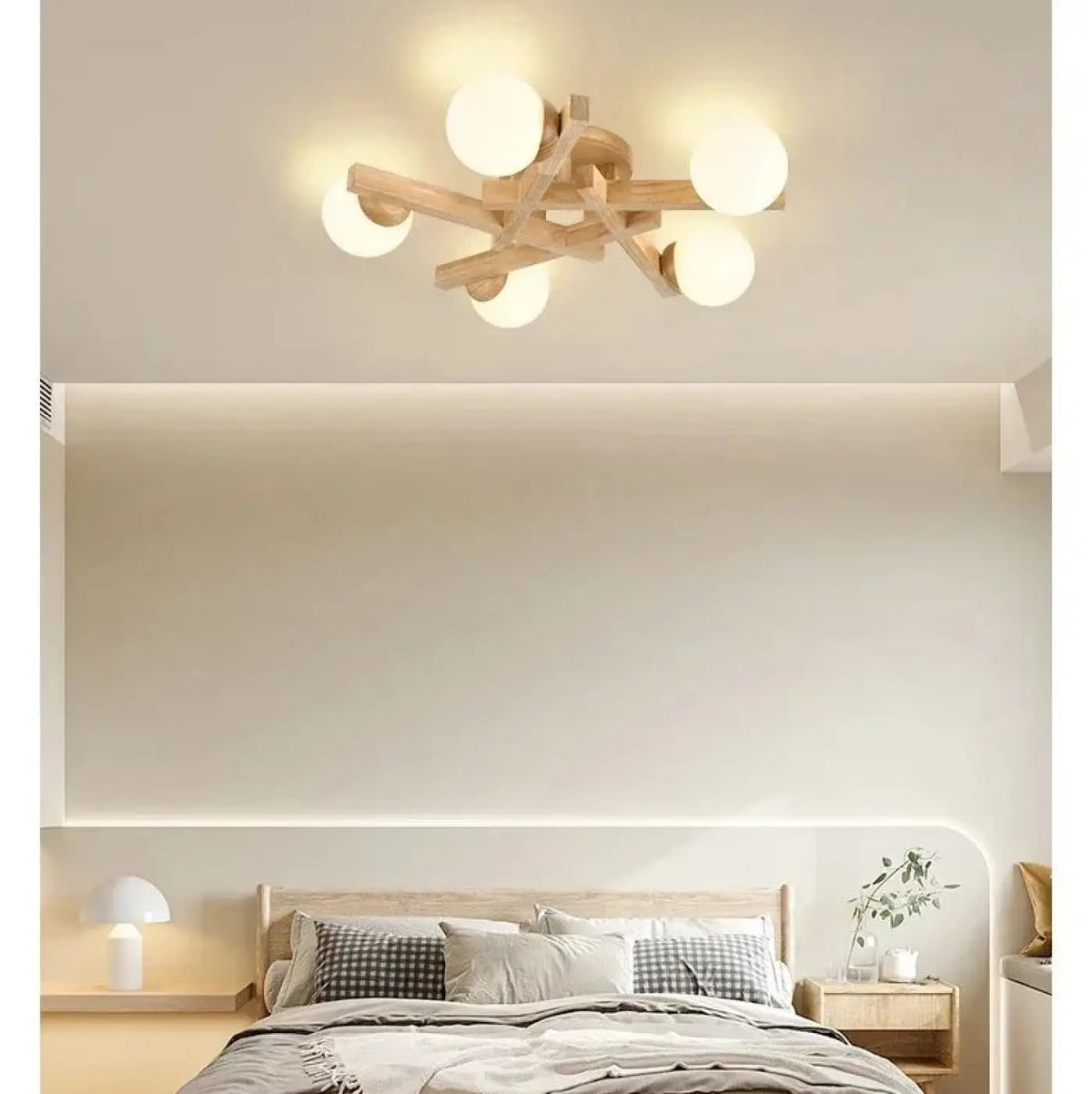 Plafonnier Scandinave Bois Globes Blancs - Dalumea - vue 7
