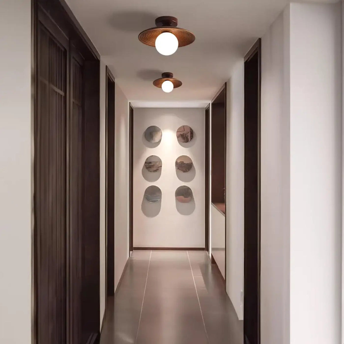 Plafonnier Bois Noyer Métal LED