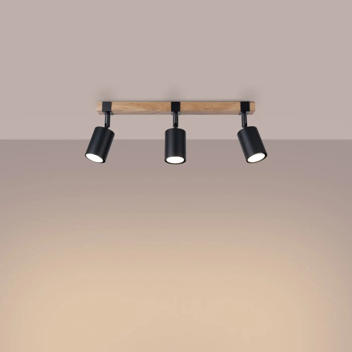 Plafonnier 3 Spots Orientables Noir Bois - Dalumea - vue 1