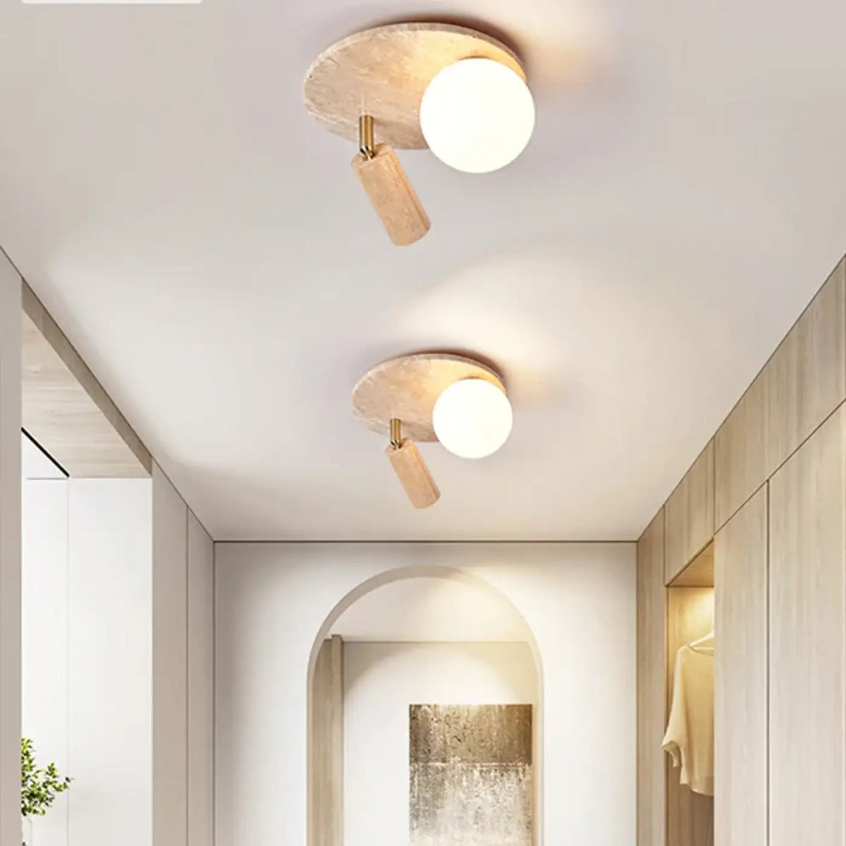 Plafonnier Spot Orientable Bois Verre Opalin - Dalumea - vue 2