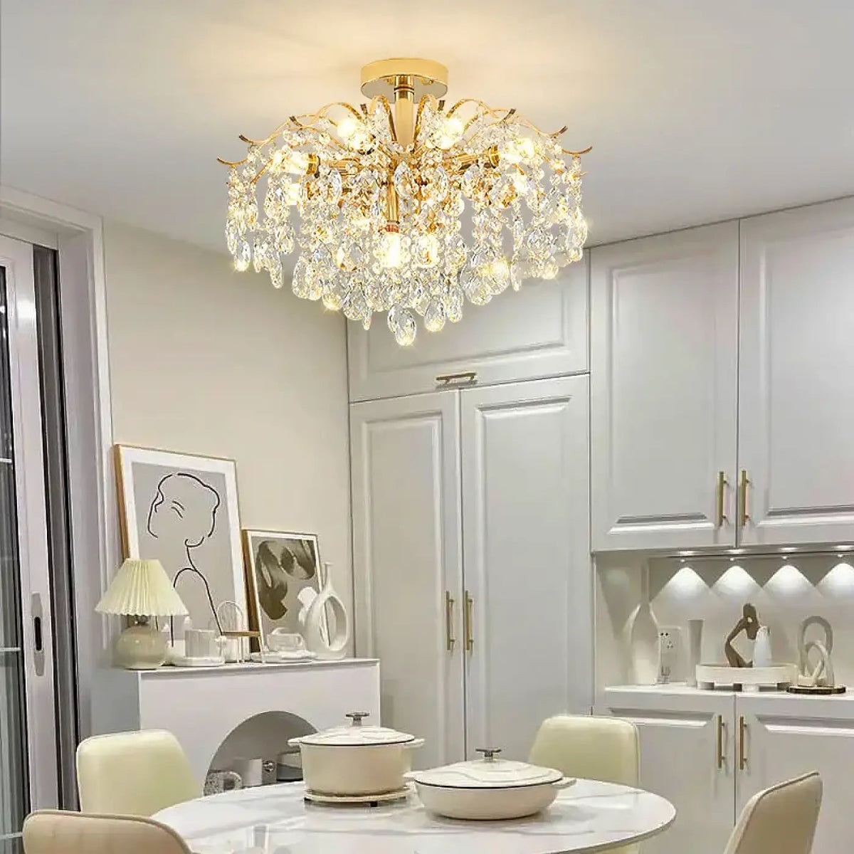 Plafonnier Doré Cristal Classique