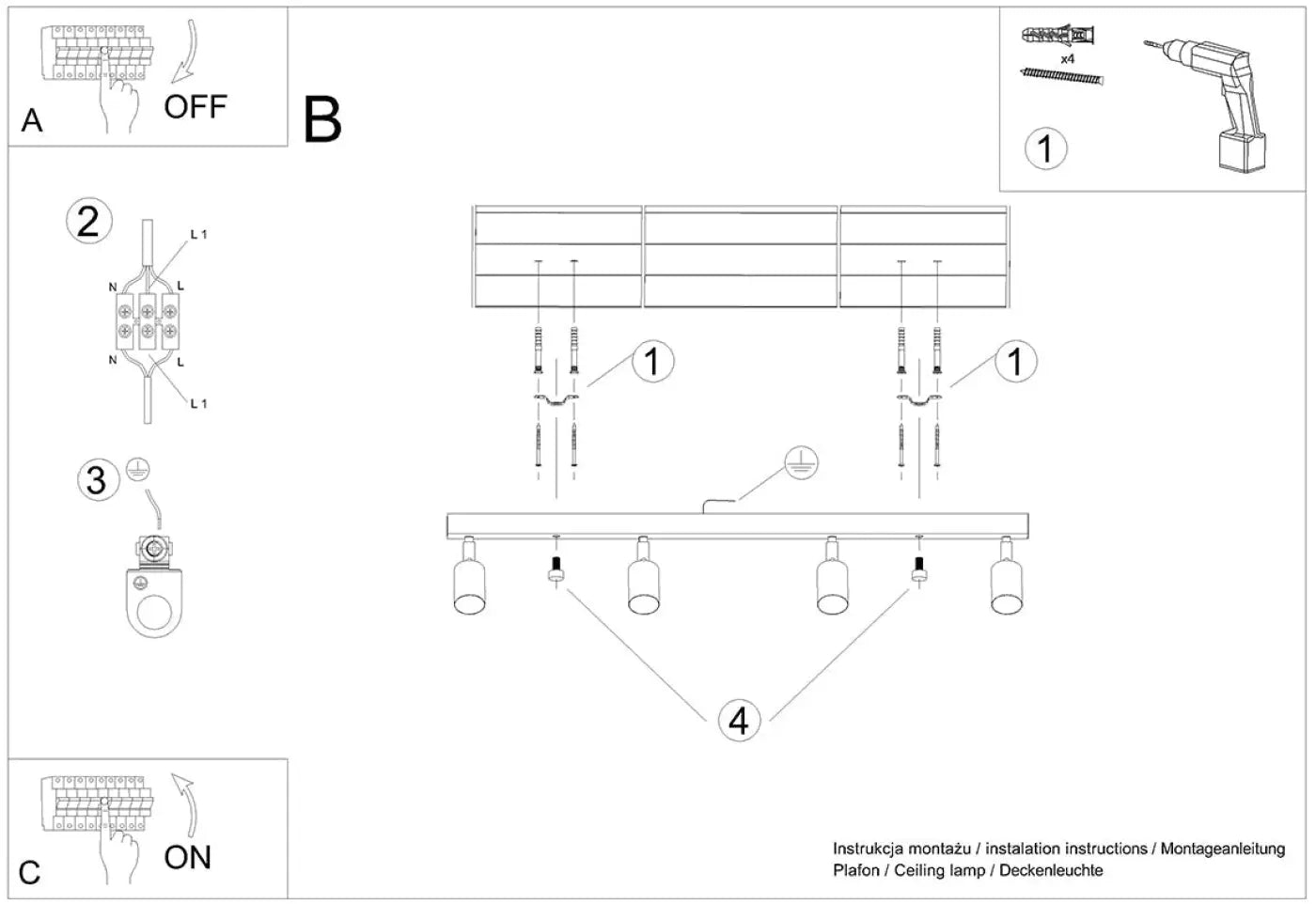Plafonnier Rail Bois Blanc 4 Spots - Dalumea - vue 9