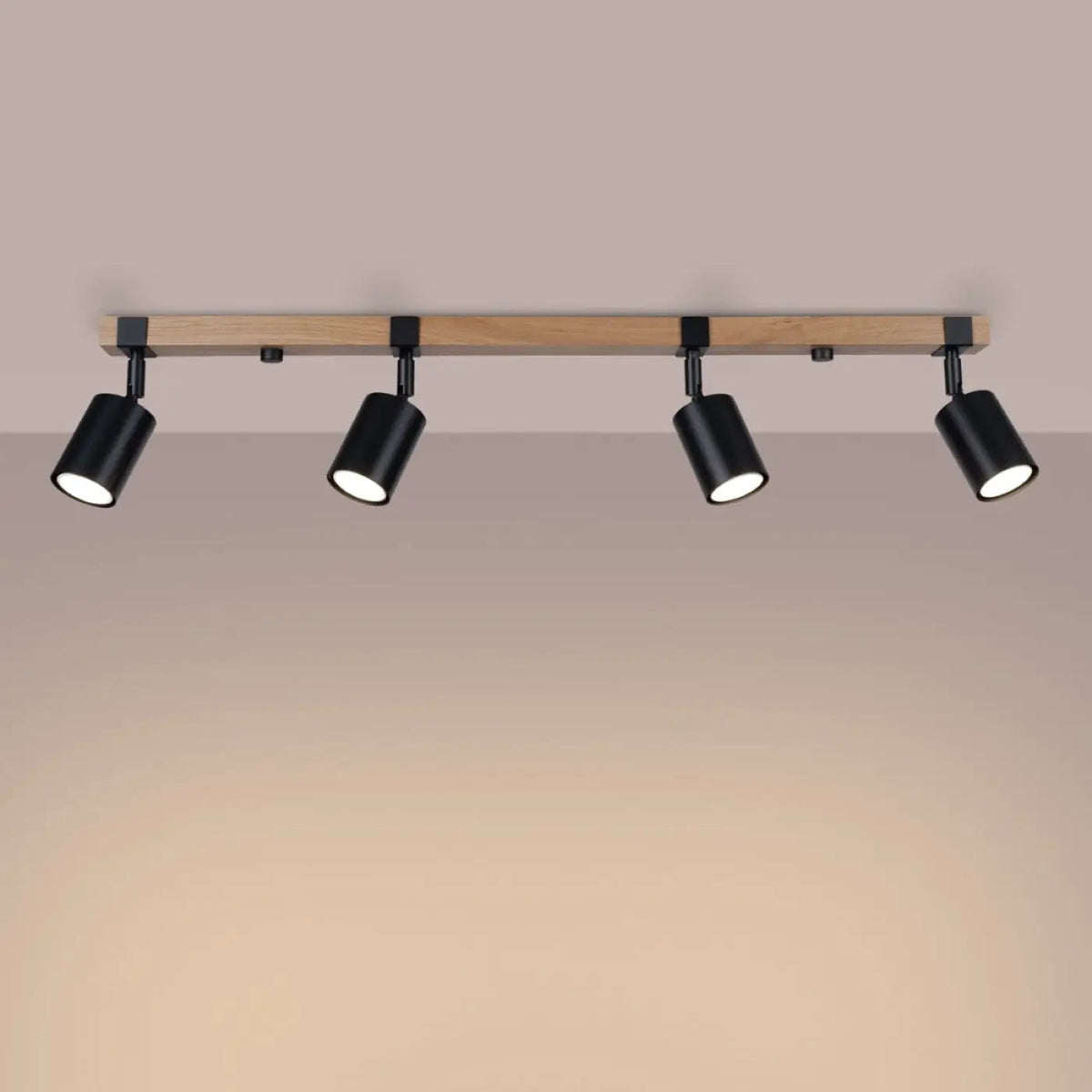 Plafonnier 4 Spots Orientables Barre Bois Noir - Dalumea - vue 1
