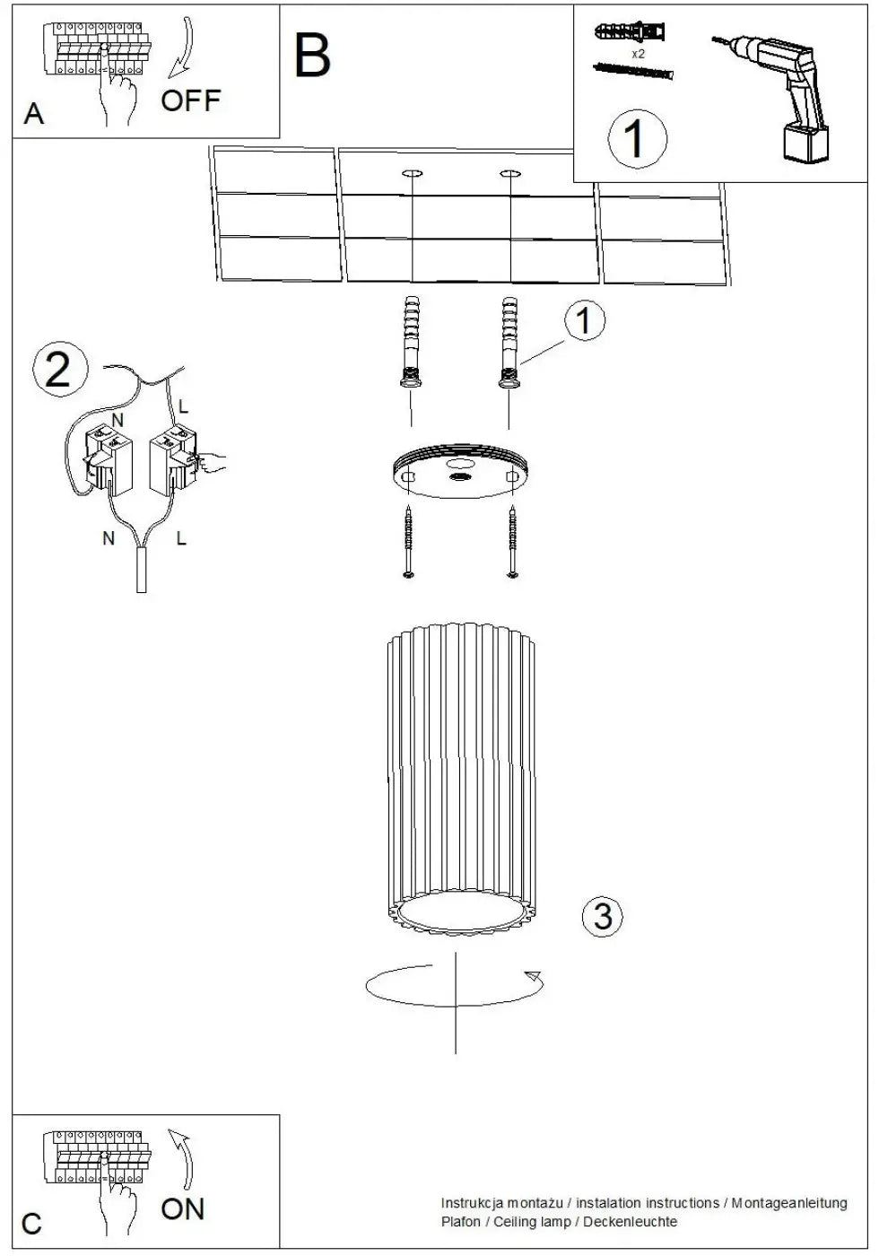 Plafonnier Cylindrique Blanc Strié - Dalumea - vue 3