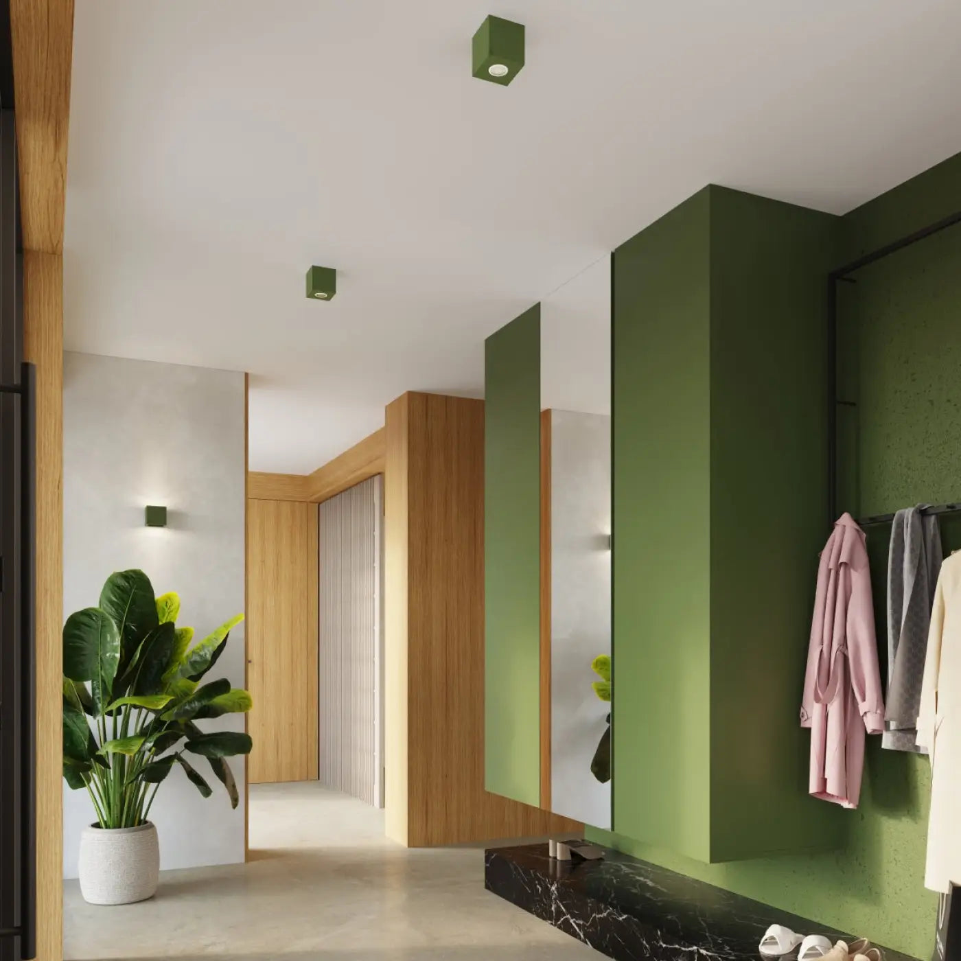 Plafonnier Béton Cube Vert Olive - Dalumea - vue 8