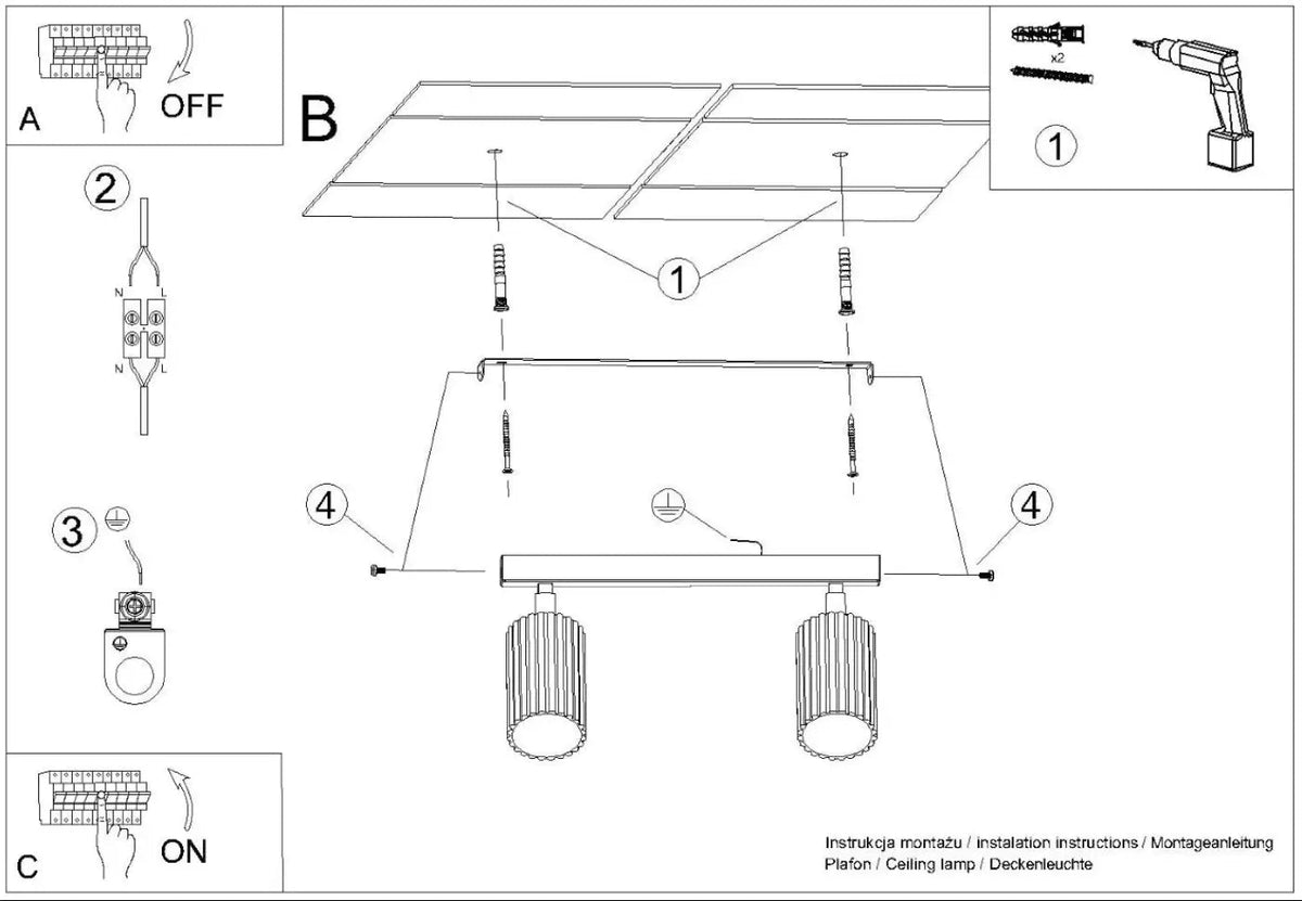 Plafonnier luminaire plafonnier or a deux spots orientables canneles - or - Dalumea - vue 13