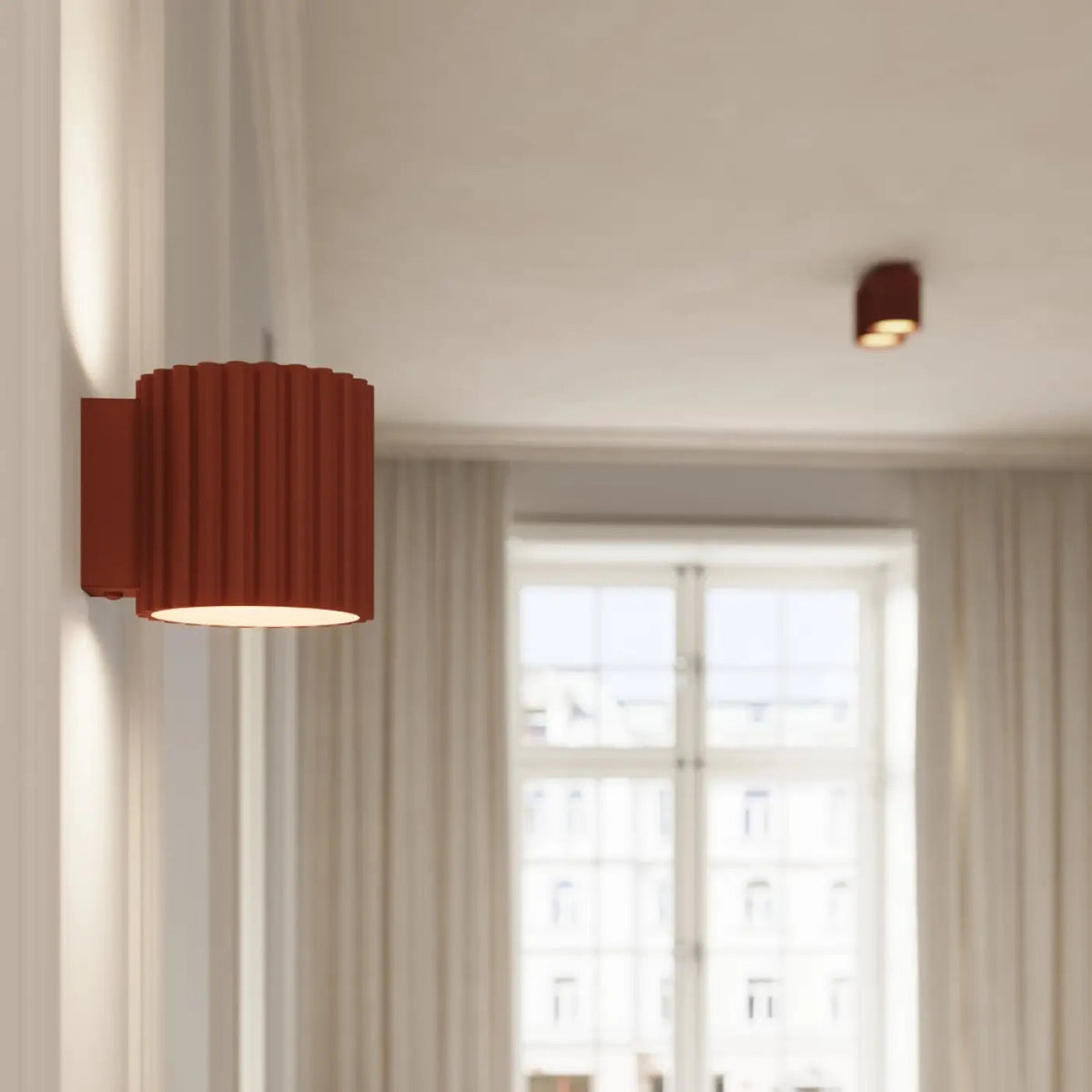 Plafonnier Cylindrique Strié Ouverture Lisse Rouge Ocre - Dalumea - vue 9