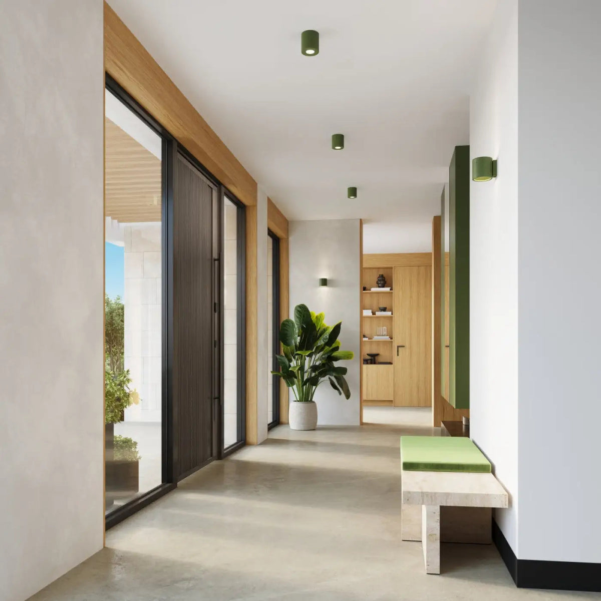Plafonnier Béton Cylindre Vert Olive - Dalumea - vue 7