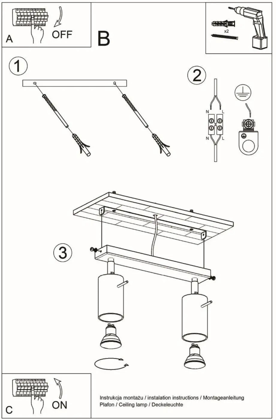 Plafonnier 2 Spots Cylindriques Chrome - Dalumea - vue 7