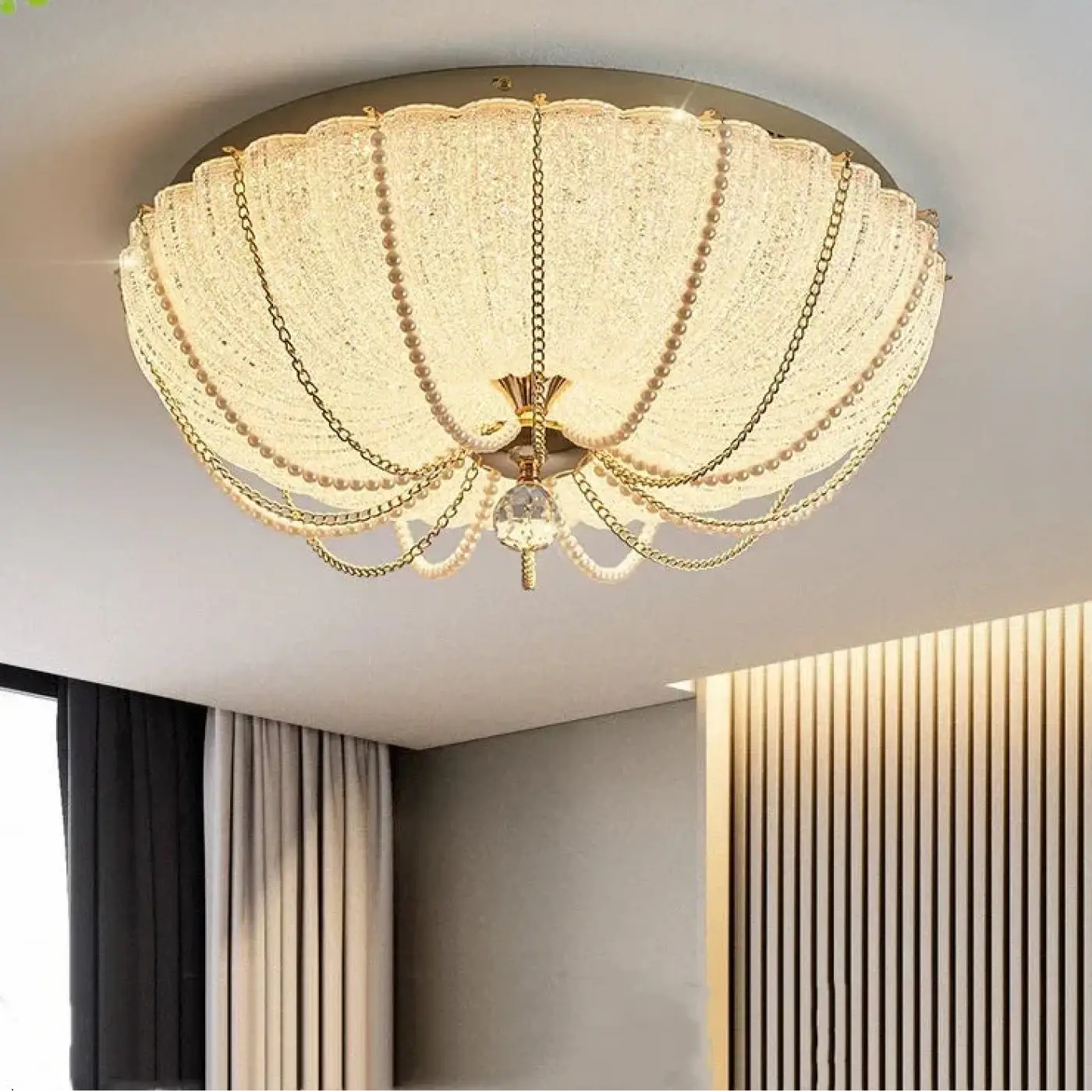 Plafonnier Cristal Doré Perles - Dalumea - vue 4