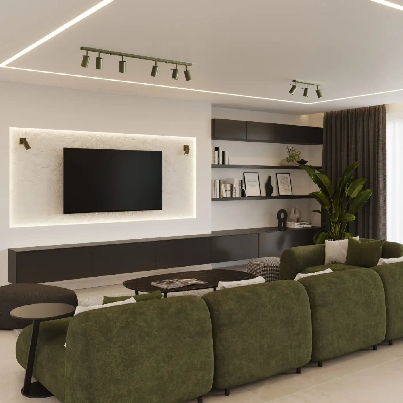 Plafonnier 2 Spots Lisse Vert Olive - Dalumea - vue 10
