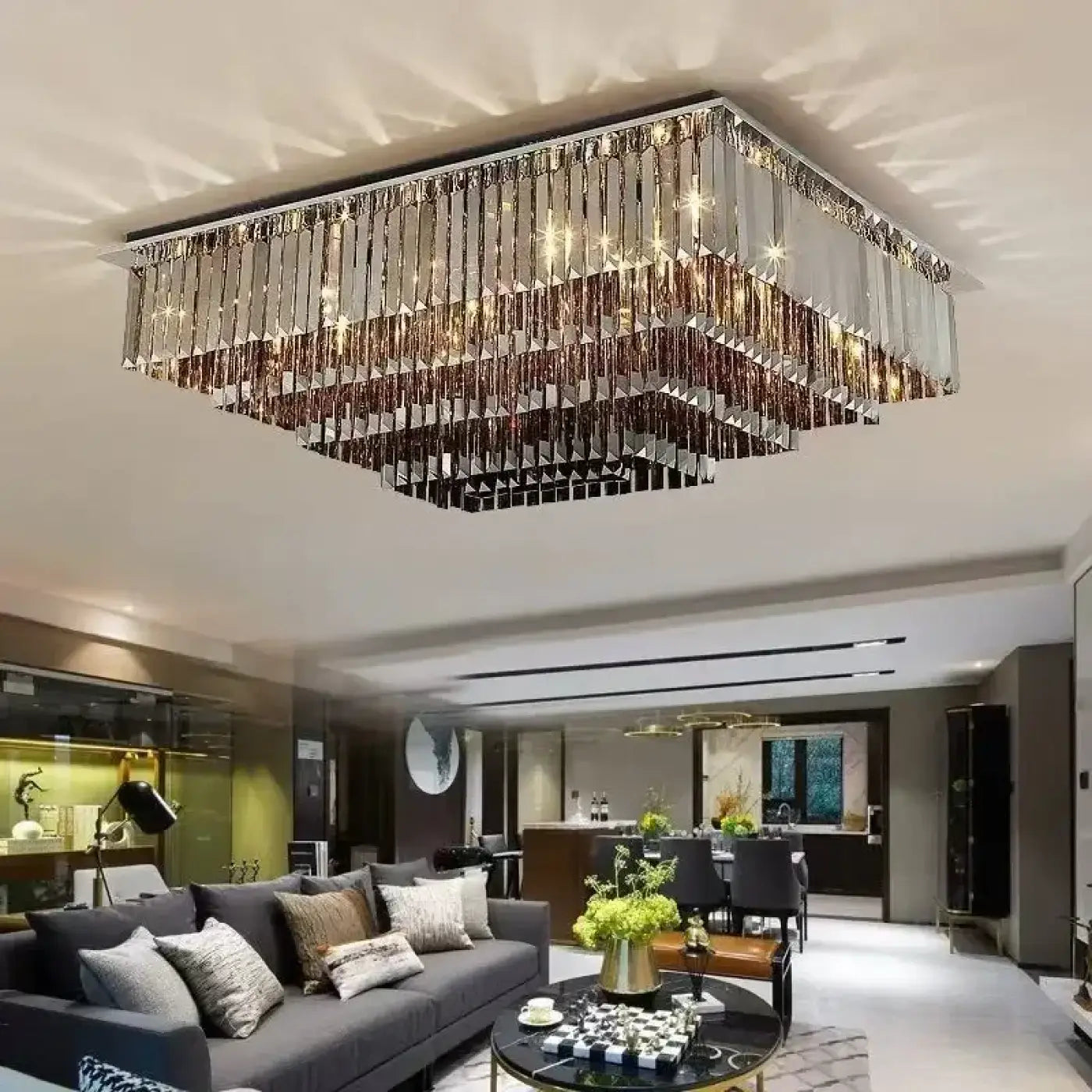Plafonnier Cristal Carré Doré Design Moderne - Dalumea - vue 5