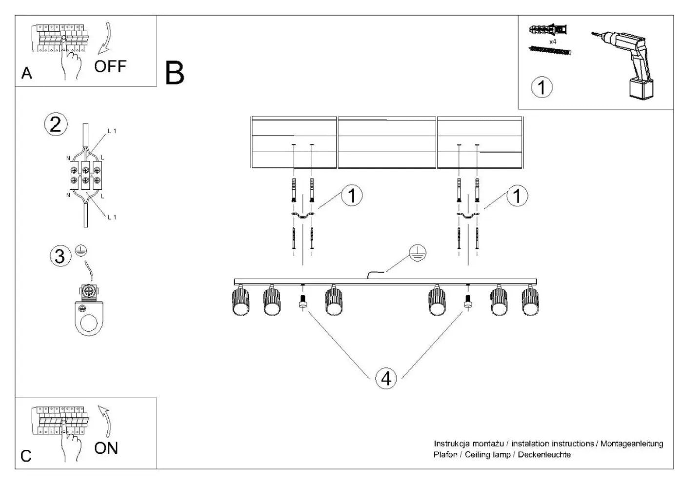 Plafonnier luminaire plafonnier vert olive a six spots orientables - noir - Dalumea - vue 1