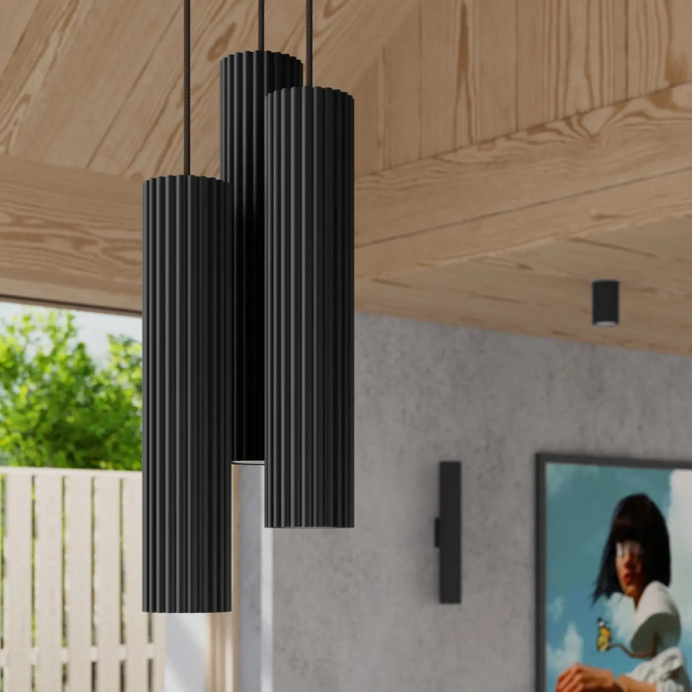Plafonnier 6 Spots Orientables Cannelé Noir - Dalumea - vue 9
