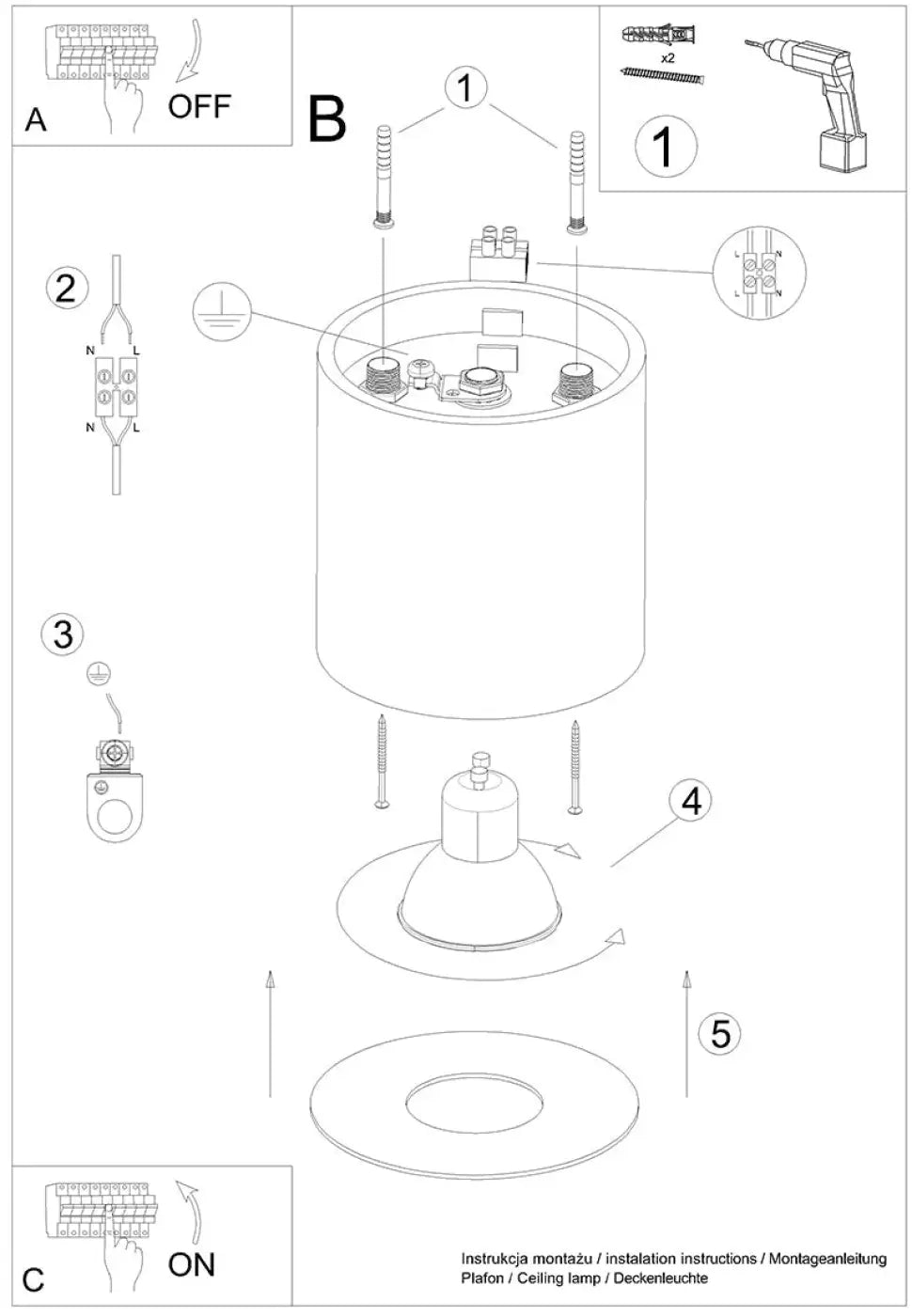 Plafonnier Cylindrique Gris Design - Dalumea - vue 9