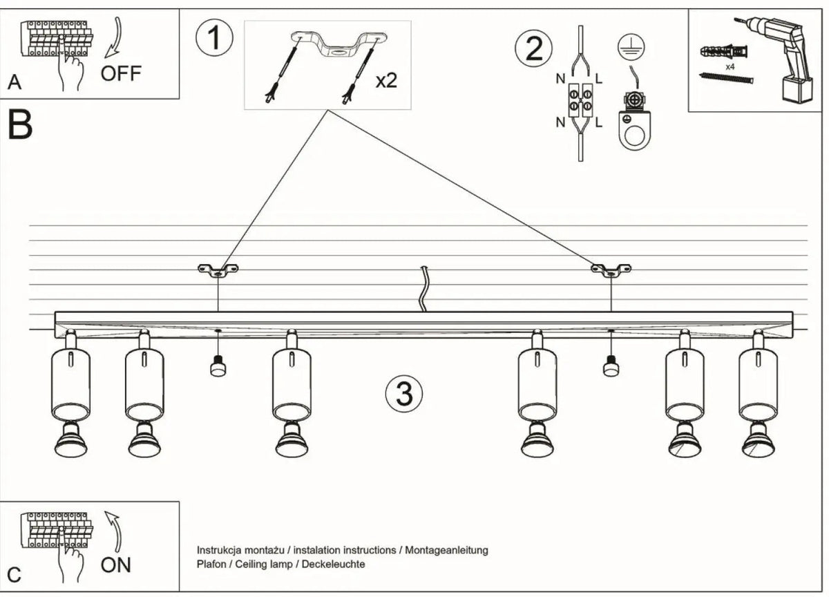 Plafonnier 6 Spots Orientables Chrome - Dalumea - vue 7